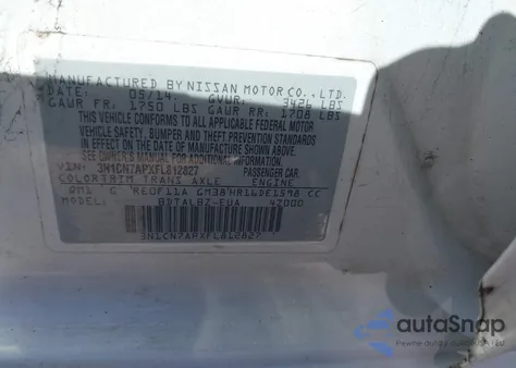 2015 Nissan Versa 1.6 S/1.6 S+/1.6 Sl/1.6 Sv z USA, uszkodzony, nr VIN 3N1CN7APXFL812827